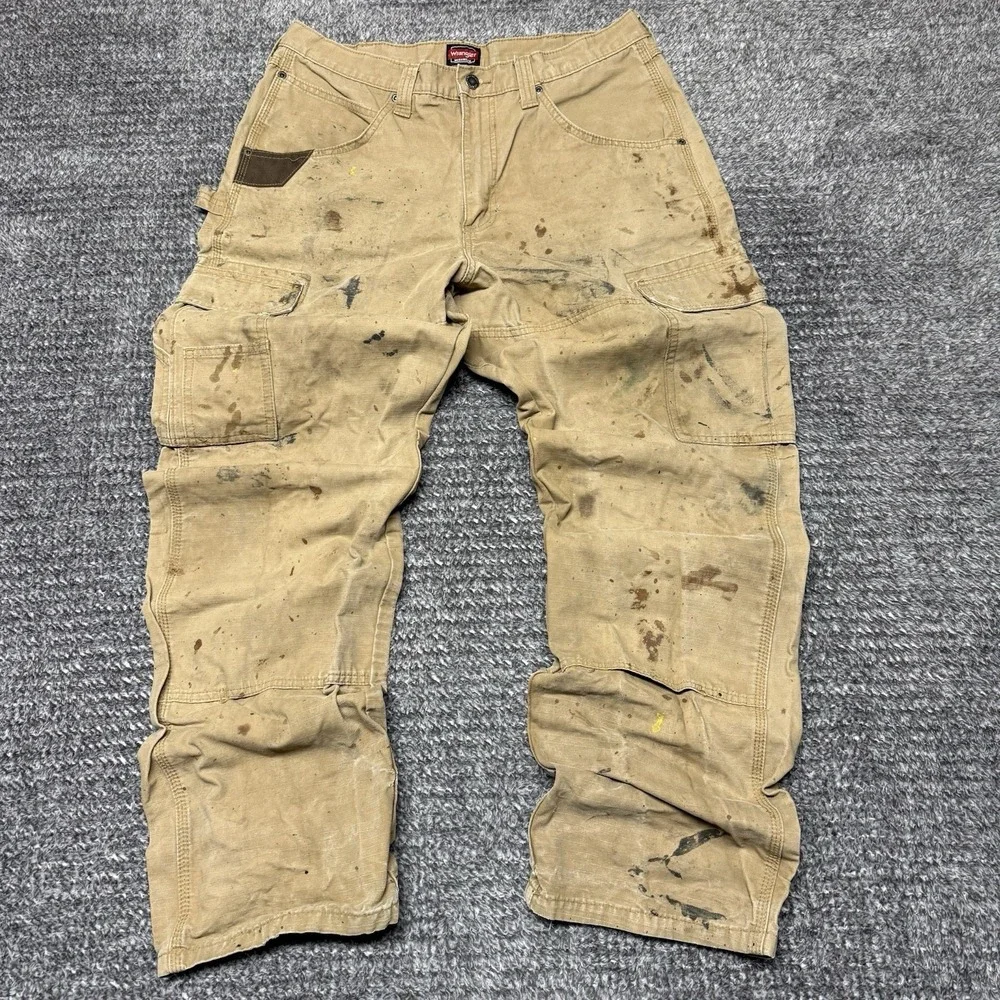 Wrangler Riggs Workwear Carpenter Pants Mens 34 x 32 Brown Ripstop Canvas READ‎